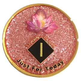1 Year NA Flowering Lotus Pink Glitter Medallion, Chip, Token