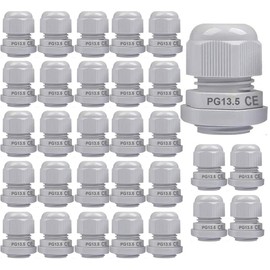 Gebildet 30Pcs PG13.5 Cable Gland, Plastic Wire Protector IP68 Waterproof Adjustable 6.0-12mm Cable Gland Joint with Gaskets, M20 x 1.5 Wire Connector (White)