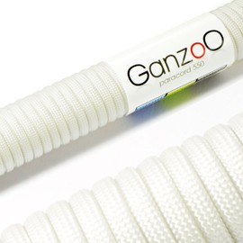 Ganzoo © Paracord 550 Rope, White, 4 mm, Cord Type 3, Nylon & Polyester, Ideal for Crafting Dog Lead/Collar, Bracelet, Camping, Survival and Outdoor Use, 15 m, All-Purpose Rope, 7 Inner Strands