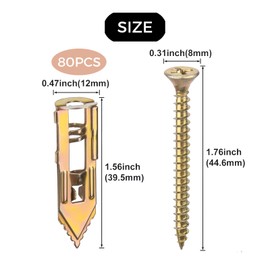 80 self Drilling Drywall Anchor rods with Screws, Expansion Nails, self Tapping Screw kit, Heavy-Duty Metal Wall Anchor rods, Galvanized Steel Hollow Wall Anchors and Heavy-Duty Screws
