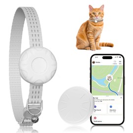 Cat Tracker,No Monthly Fee Cat Tracker Collar,Waterproof Pet Tracker for Cats with Safety Elastic Buckle,Works with Any Collar,Compatible with Apple Find My App (iOS Only) - White