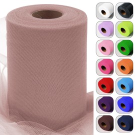 Dusty Rose Tulle Fabric Roll 6 Inch by 100 Yards (300 feet) Sheer Netting Spool for Tutu Skirt Gift Wrapping Wedding Baby Shower Party Decorations DIY Crafts