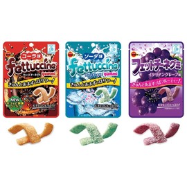 Konbini Japan - Fettuccine Japanese Gummy Candy Sweets Snack - Cola, Soda, and Italian Grape Flavors (Pack of 3)