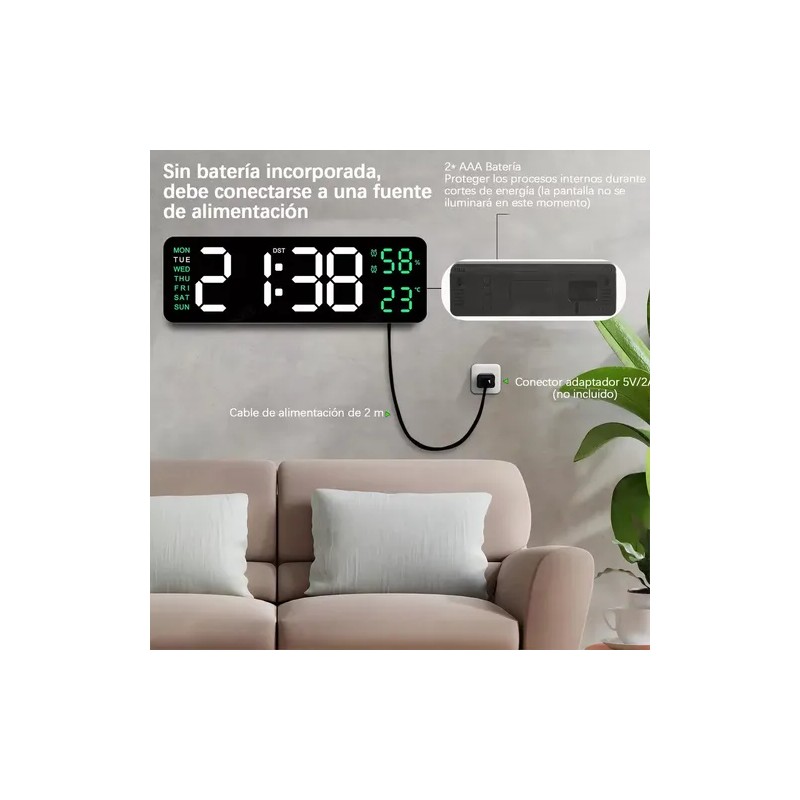 Reloj De Pared Digital Con Termómetro, Alarmas Y Calendario