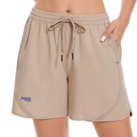 Bassdash Women’s 5” Fishing Shorts UPF 50+ Water Resistant Quick Dry Athletic Hiking Shorts with Pockets FP05W Light Khaki
