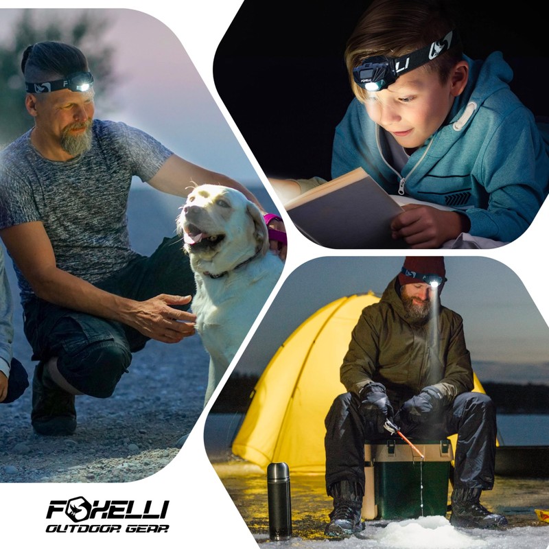 Foxelli USB‑C Rechargeable LED Headlamp – Ultra‑Light 2.4 oz & Bright 180 Lumens – Red/White Light,