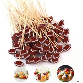 Hakolisz 100pcs Football Cocktail Picks for Appetizers, Fruit Sandwich Skewers Dessert Sticks,Long Bamboo Toothpicks, Decorative Toothpicks Skewers for Party Decorations(4.72 Inch)