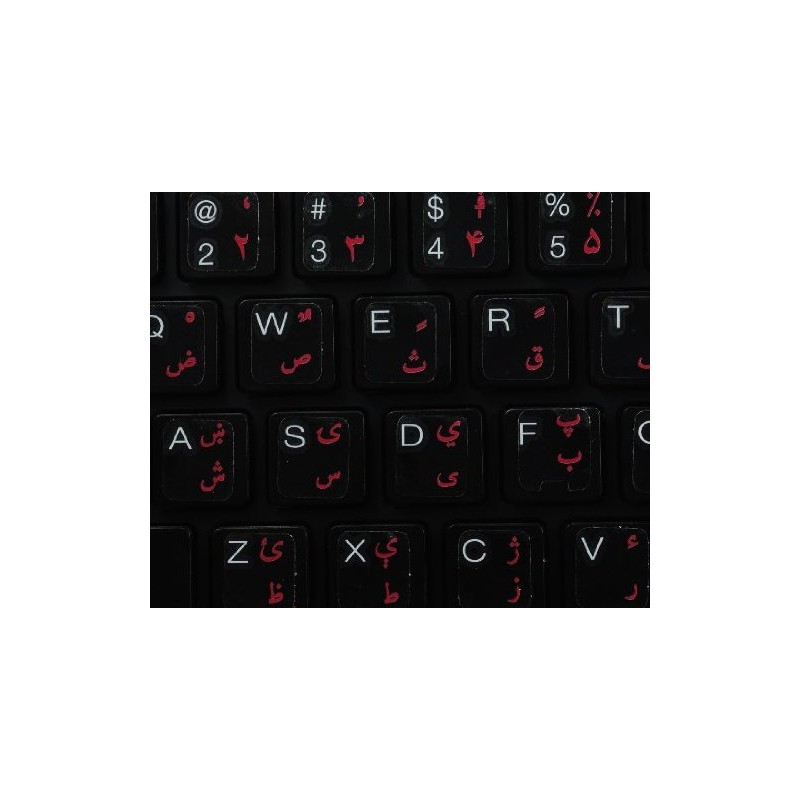 Pashto Keyboard Stickers with RED Lettering ON Transparent Background for