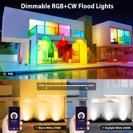 LED Flood Light Outdoor 25W, 250W Equivalent 2500LM, RGB Color Changing FloodLights by App Control, DIY Scenes - Timing - Dimmable Bright White Light 2700K-6500K, Uplights for Events, US-3 Plug