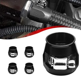 YESHMA Eco Fitting Set of 4 AN10 Hose End Finisher Clamp with Screw Band for Stainless Steel Mesh Hoses, Radiator Hoses, Nylon Mesh Hoses, Rubber Hoses, Black
