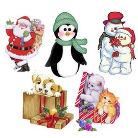 Christmas Card Making Toppers Craft Toppers Crafting, Favourites Characters, Santa, Snowman, Penguin, Puppies and Kittens x 5