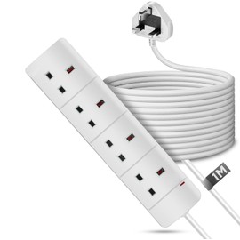 4 Gang Extension Lead Multi Plug Heavy Duty Extension Lead UK Pin Power Strip Extension,1M/2M/5M, Electric Extension Lead 4 Way Extension Cord For Bedroom,Kitchen,Office,Accessories (1 Meter)