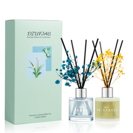 Freesia Jasmine White Tea Reed Diffuser Set, 3.4 oz Scent Diffuser with Dried Flower for Bathroom Small Place, Last up to 60 Days