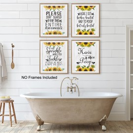 Divertido póster de pared de baño, diseño de girasol, decoración de pared de baño, decoración de baño de granja, póster de citas humorísticas, citas de baño, carteles y reglas, gran regalo para decoración de baño