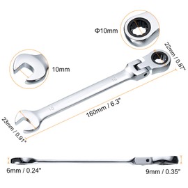 sourcing map 2pcs Flex-Head Ratcheting Wrench 10mm 180° Rotating Head Metric Ratchet Combination Wrenches 72-Teeth Chrome Vanadium Steel Open End Ratchet for Fasteners Nut Bolt