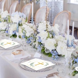 20 Pcs First Holy Communion Decorations,Cross First Holy Communion Napkins,God Bless Napkins Confirmation Sage Green Eucalyptus,Communion Party Napkins,Table Decorations Holy for Memorable Celebration