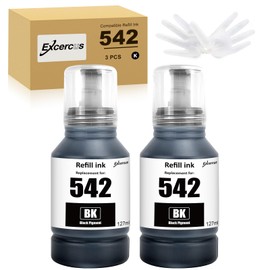 EXCERCUS 542 Ink Refill Bottle for Epson T542 Pigment Ink Compatible with ET-5150 ET-5170 ET-5180 ET-5800 ET-5850 ET-5880 ET-16650 ET-16600 ST-C5000 ST-C5500 ST-C8000 ST-C8090 (2 Black, 127ml)