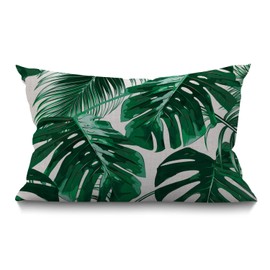 BGBDEIA Tropical Leaf Cushion Cover Beautiful Green Tropical Palm Tree Leaves Cotton Linen Decorative Rectangular Throw Pillow Cover Pillowcase for Sofa and Bed Couch 12"X20" 30 x 50 cm