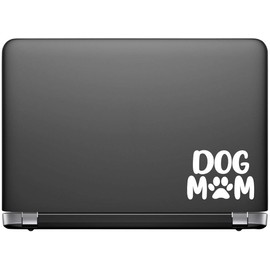 Dog Mom [Pick Any Color] Paw Print Vinyl Transfer Sticker Decal for Laptop/Car/Truck/Window/Bumper (3in x 2.2in (Laptop Size), White)