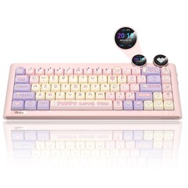 FOPATO D68 Gaming Keyboard, 68% RGB Hot Swappable Gasket Structure 3-Mode Mechanical Keyboard, Bluetooth Wireless with Linear Switch, PBT Keycaps, Screen for Windows Mac (Pink)