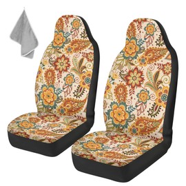 Aplkyhs Boho Car Seat Covers Breathable Car Seat Cover Vintage Floral Summer Seat Protectors for Women, 2pcs Auto Interior Accessories