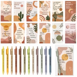 ANGOLIO 144Pcs Positive Affirmation Gift Set Gratitude Affirmation Cards with Pens Daily Encouragement Journal Daily for Women Stress Relief Self Care Gift for Home School Office Supplies