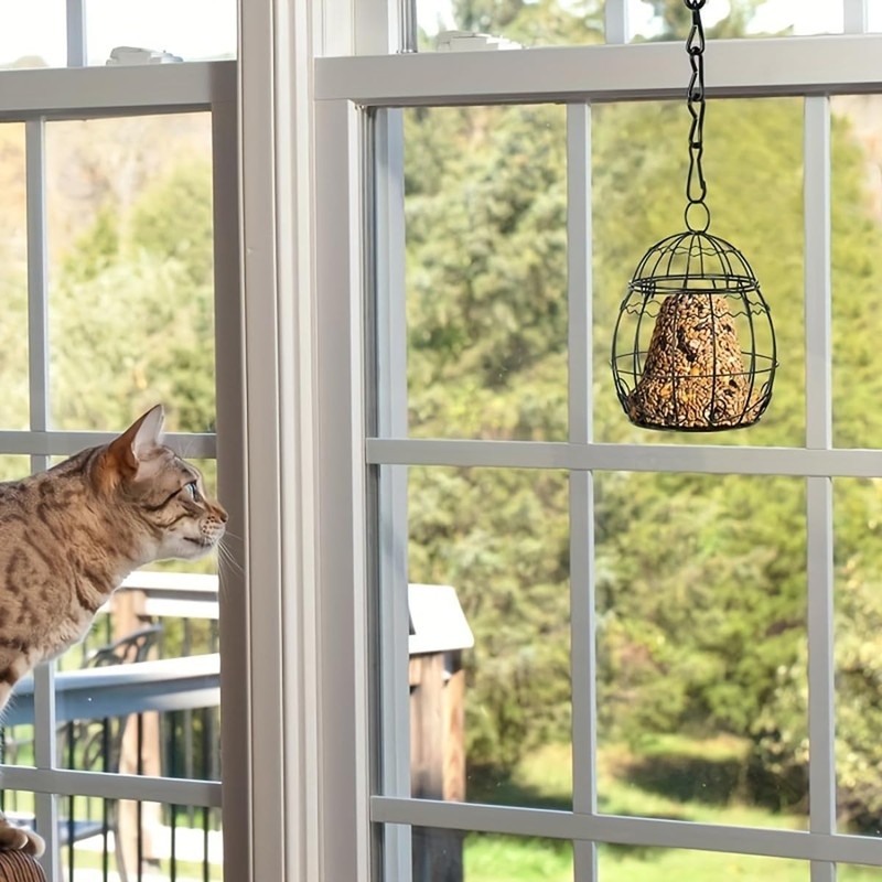 AIMALL Outdoor Hanging Bird Feeder 9.44"x3.74" Iron Wire Spring Birdcage