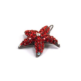 Decorative Hair Clip Starfish Rhinestone Crystal Hair Barrette, 1pc, Red