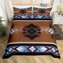 Manfei Native Tribal Duvet Cover Set Twin Size, Navajo Abstract Geometric Comforter Cover with 1 Pillowcase, Ethnic Tribal Boho Bedding Set 2pcs for Kids Boys Lightweight Bedspread Cover,No Comforter