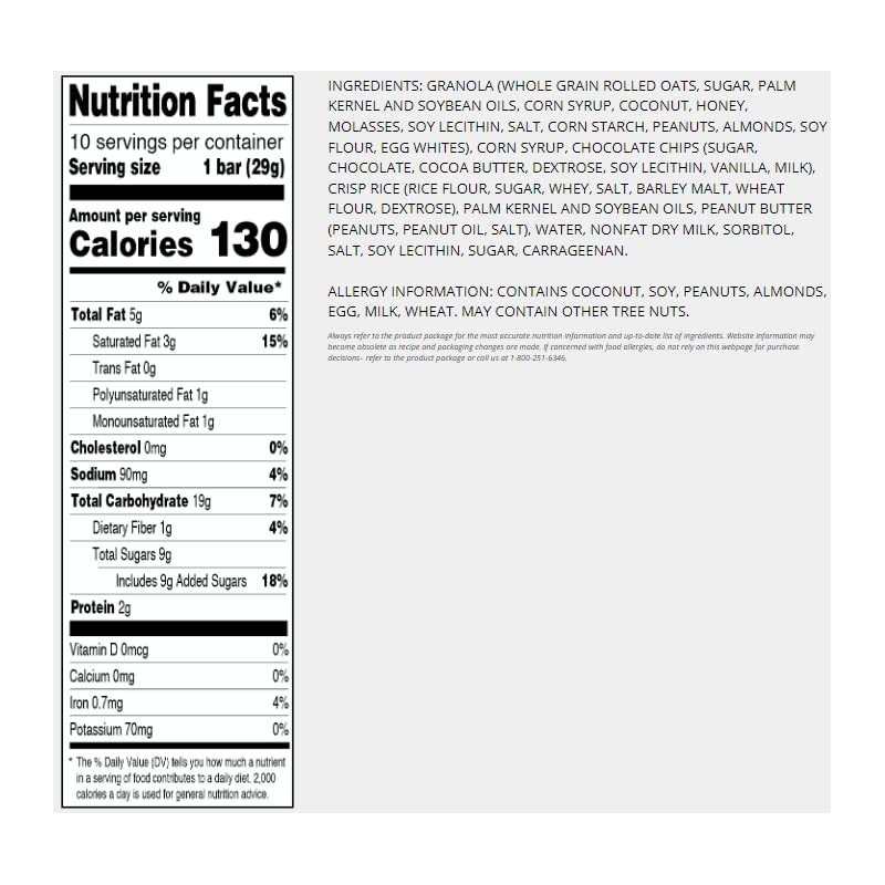 Sunbelt Bakery Peanut Butter Chocolate Chip Chewy Granola Bars, 10