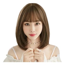 Peluca Larga Negra Estilo Coreano Con Flequillo For Mujer