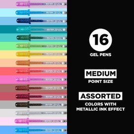 Sakura Gelly Roll Metallic Gel Pens - Pens for Scrapbook, Journals, or Drawing - Colored Metallic Ink - Medium Line - 16 Pack