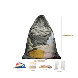 Large Laundry Net 60 x 90 cm Heavy Duty with Drawstring for Large Clothes and Delicates (Pack of 2) Black