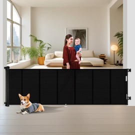 150 inch Retractable Baby Gates 34 inch Tall, Retractable Gate with Reinforced Strip Design to Prevent Crawling Through, 12 FT Extra Wide Retractable Dog Gate for Indoor/Outdoor