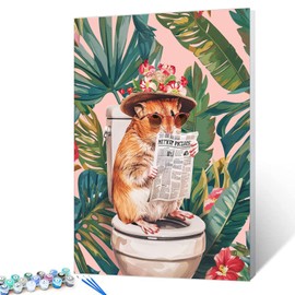 Tucocoo Paint by Numbers Cute Hamster 40x50cm Canvas DIY Oil Painting for Adults with Brushes and Acrylic Pigments Animal on Toilet for Reading Newspaper Picture for
