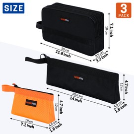 WISEPRO 3 PCS Zipper Tool Pouch Set, 1680D Stand-Up Zipper Tool Bags, Multipurpose Storage Pouch Utility Bag for Tools and Crafts
