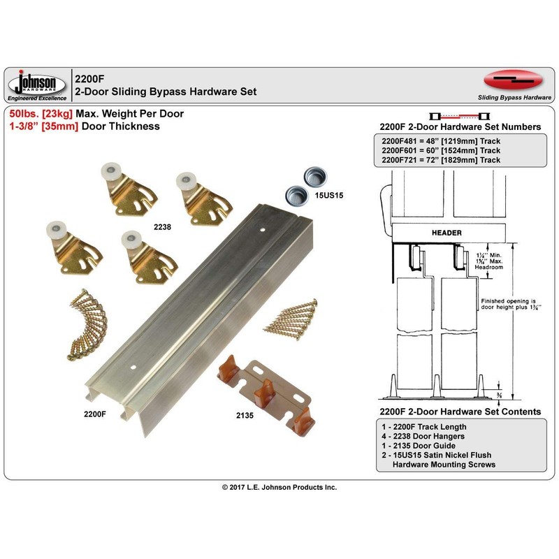 Johnson Hardware 2200F602 Twin Wheel Sliding Bypass Door Hardware (30"