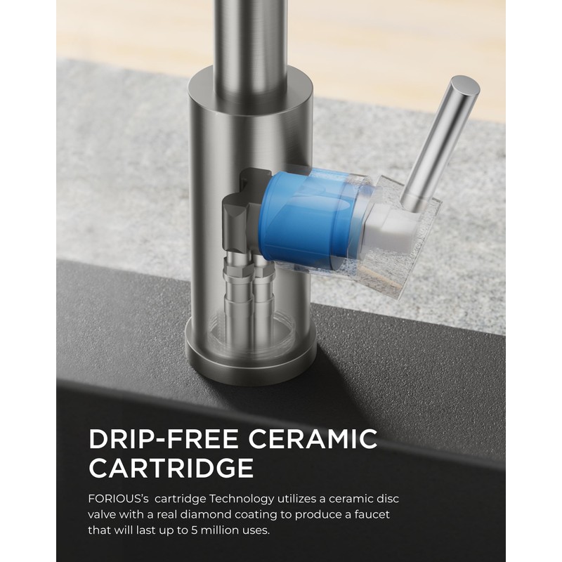 FORIOUS Kitchen Faucets with Soap Dispenser, Brushed Nickel Kitchen Faucets