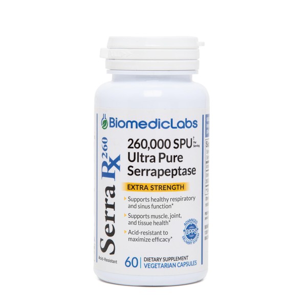 Serra-RX 260,000 SU Serrapeptase -Acid-Resistant Proteolytic Systemic Enzyme, Non-GMO, Gluten