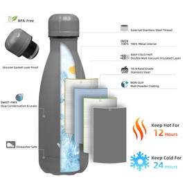 Konokyo Insulated Water Bottles,12 oz Double Wall Stainless Steel Vacumm Metal Flask for Sports Travel,Gray