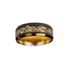 14K Gold Celtic Rings for Men Wedding Bands Black Viking Ring with Beveled Edges 8mm Tungsten Rings with Irish Inlay Unique Couples Anniversary Gifts for Him