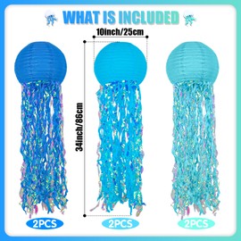 Hanging Jelly Fish Decoration, Blue Jellyfish Paper Lanterns - Jellyfish Decor for Mermaid Theme Party & Under The Sea Ocean Birthday Decorations Classroom Baby Shower Room Party Supplies
