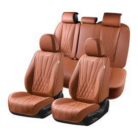 FLORICH Full Set Car Seat Covers, Automotive Seat Covers for Trucks, SUV, Sedans, Waterproof Nappa Leather Seat Protector Car Accessories for Most Cars - Brown