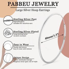 PABBEU Hoop Earrings 925 Silver for Women Thin Hoop Earrings Silver Lightweight Hoop Earrings Silver Large Hypoallergenic Silver Hoop Earrings Women Girls 30/40/50/60 mm, Silver, No Gemstone