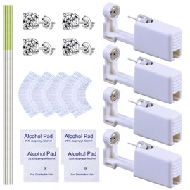 Hermosa 4 Pcs Ear Piercing Kit, Safety Piercing Gun Tool, Disposable Self Ear Piercer Kit with 4 Pcs Earrings Stud 4 Pcs Ear Hole Cleaning Thread 4 Pcs Cleaning Sheet (253 Crown White Zircon 5mm)