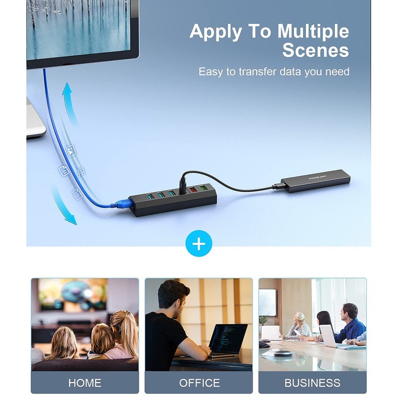 USB Hub 3.0 with Power Supply, Vansuny USB Hub Active