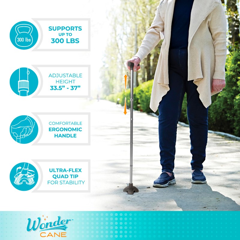 Stander Wonder Cane, Foldable Walking-Cane for Stability, Collapsible Free-Standing Walking-Stick