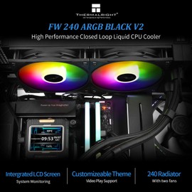 Thermalright FW 240 White ARGB V2-240mm AIO CPU Liquid Cooler,IPS LCD Screen with 320 * 240 Resolution,for AM4/AM5&Intel LGA1700,”2.4 inch”Screen for Images and Double Fans-White