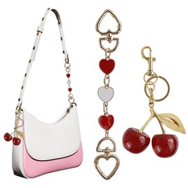OT-NVWOZR Glitter Cherry Bag Charm with Purse Extender Chain, Cute Cherry Keychain Accessories, Gold Purse Charms for Handbags Purses Bags Girls Women