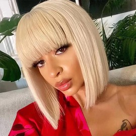 XRACEPHOL Blonde Bangs Clip in Thick Natural Full Front Neat Fringe Bang with Temples One Piece Hairpiece